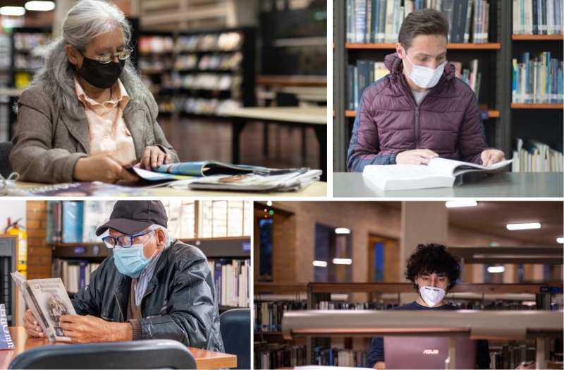 personas leyendo en una biblioteca